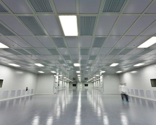 Interior of Saft America. White walls, floor and ceiling.